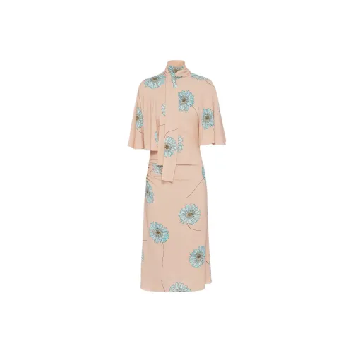 PRADA SS24 Короткое платье с короткими рукавами женское оранжевое