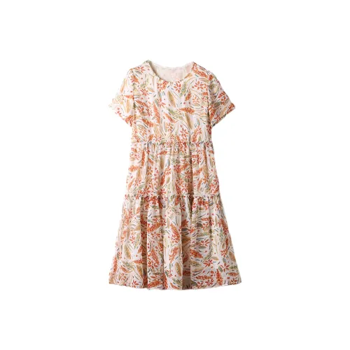Kele Coco Короткий рукав Платье Женское Оранжевый Цветок