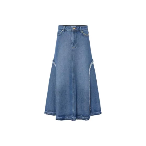 GANNI Деним Длинная Юбка Женская Синяя
