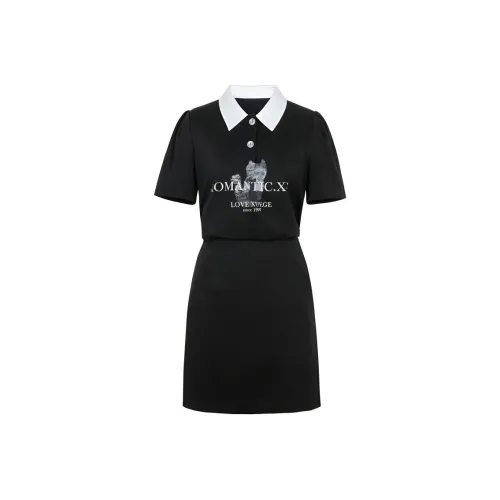 XG SS24 Короткий рукав Платье Женское Черное