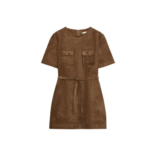 ZARA Короткий рукав Платье Женское Табак Коричневый