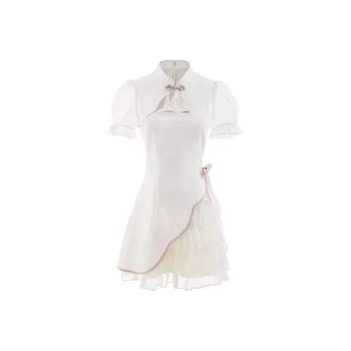 Lookinto Короткий рукав Платье Женское Экрю