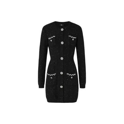 KARL LAGERFELD Длинное платье с длинными рукавами женское черное