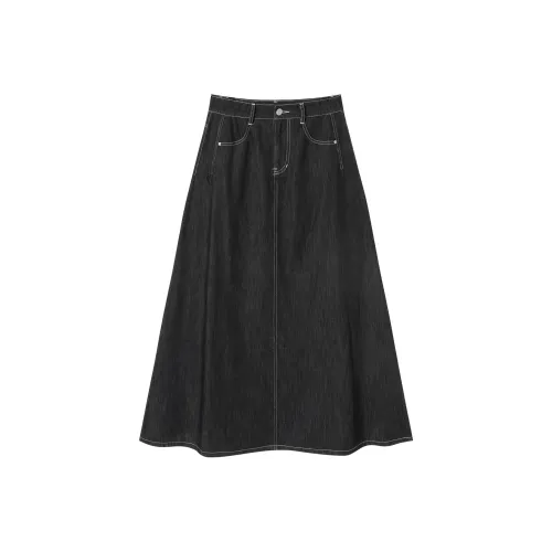 DIALOGUE Деним Длинный Юбка Женские Черный