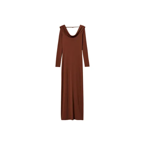 TWINSET Milano SS24 Длинное Платье с Длинными Рукавами Женское Умбра