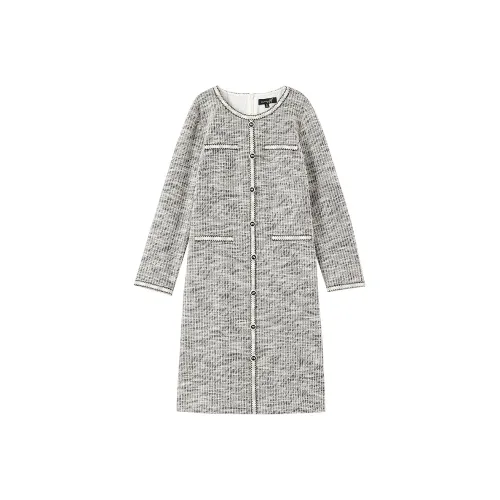 OUNIXUE Черно-белая клетка Женские Длинные Платья с рукавами