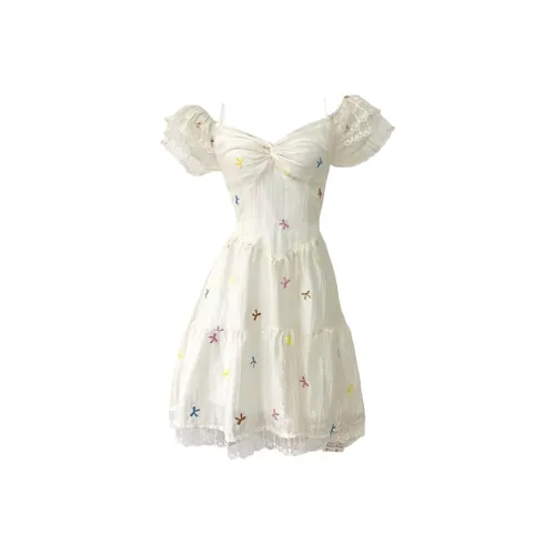 PLAY BUSH Короткий рукав Платье Женское Белое