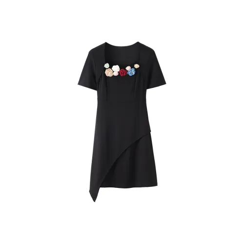 ABBY GODDESS Летнее Короткое Платье с Длинными Рукавами Женское Черное