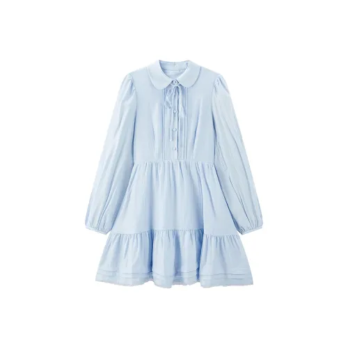 LEDIN Длинное платье с длинными рукавами женское нежно-голубого цвета