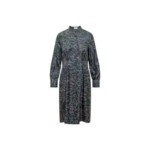 Ferragamo Зимнее Бирюзовое Женское Длинное Платье с Рукавами