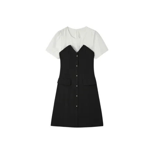 EICHITOO Короткое платье с короткими рукавами женское черная отделка