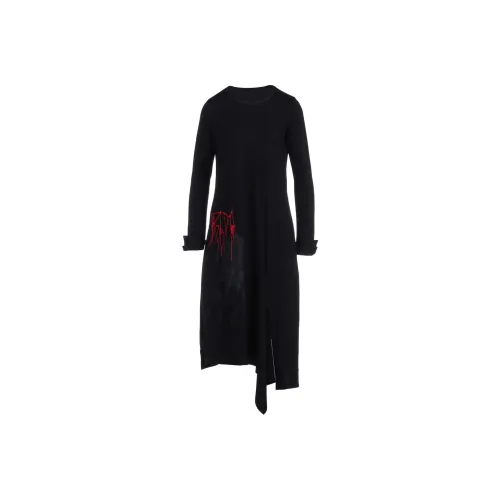 Yohji Yamamoto Черные Женские Длинные Платья с Длинными Рукавами