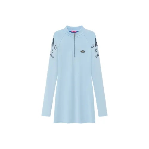 CHUU Светло-синий Женские Длинные Платья с Рукавами