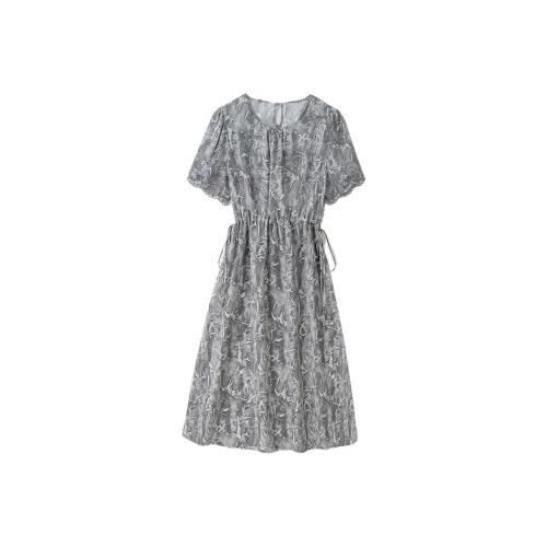 To The West Короткий рукав платье женское серое