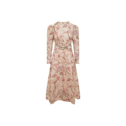 Zimmermann Длинное платье с длинными рукавами женское кораллового цвета