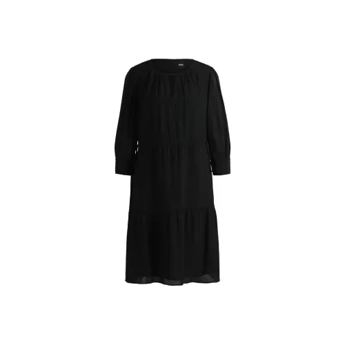 HUGO BOSS Черное Женское Длинное Платье с Длинным Рукавом