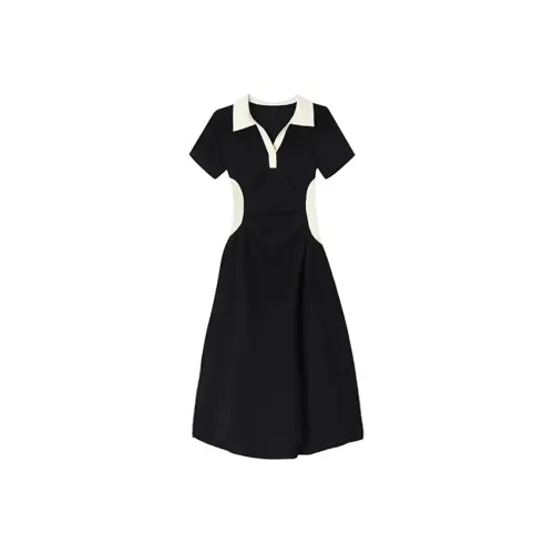 AURORA MUSE Короткий рукав Платье Женское Черное