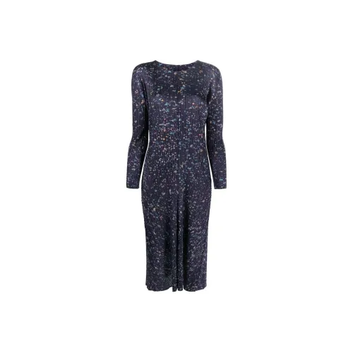 PLEATS PLEASE ISSEY MIYAKE Темно-синий Женские Длинные Платья с Рукавами