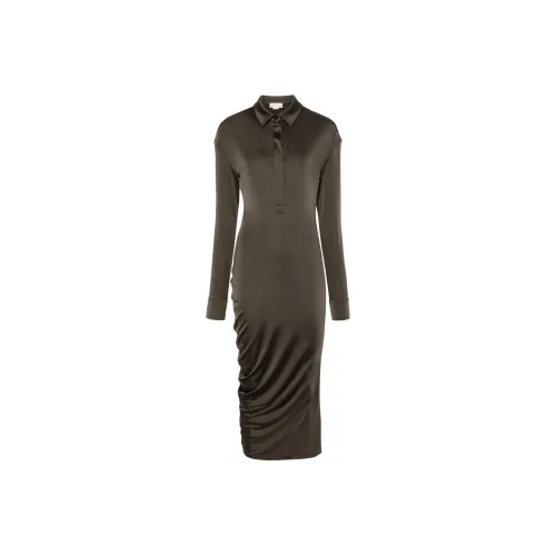 Alexander McQueen FW24 Длинное платье с длинными рукавами женское оливково-зеленый
