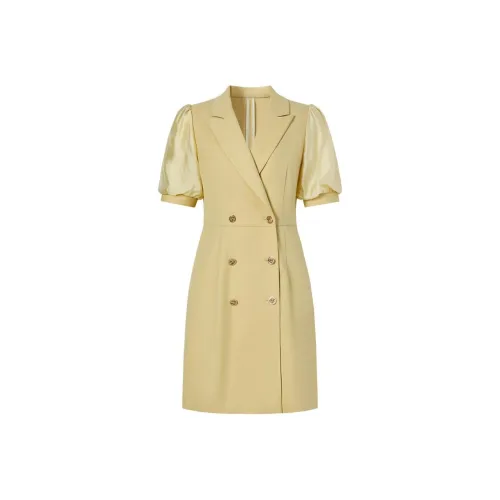 JZ Juzui Короткий рукав Платье Женское Желтый Зеленый