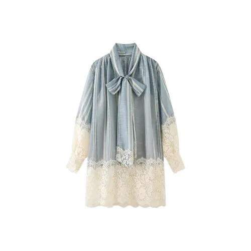 Aghr Длинное платье с длинными рукавами женское синее