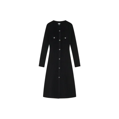 DKNY FW24 Длинное платье с длинными рукавами женское черное