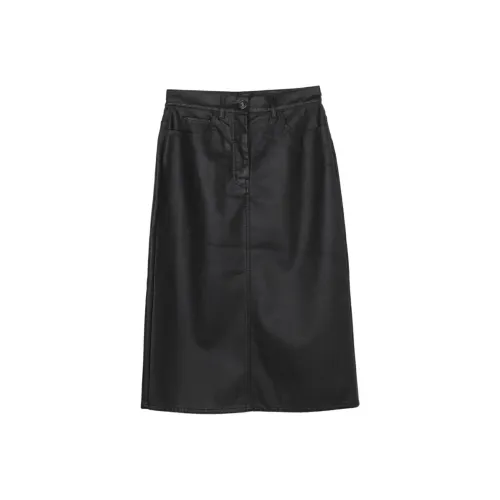 WEEKEND MaxMara Черная Женская Кожаная Длинная Юбка
