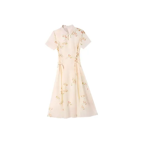 BIFH Короткий рукав Платье Женское Золото Нефрит