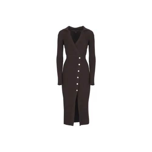 PINKO Длинное платье с длинными рукавами женское коричневое