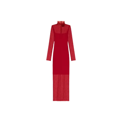 Givenchy SS24 Длинное платье с длинными рукавами женское красное