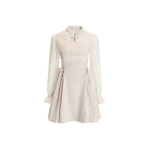 AFGGD Длинное платье с длинными рукавами женское абрикосового цвета