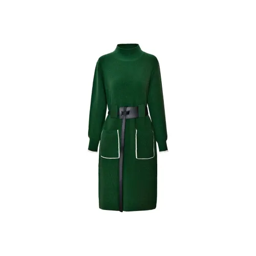 DIFFIE RIEGER Длинное платье с длинными рукавами женское оливково-зеленый