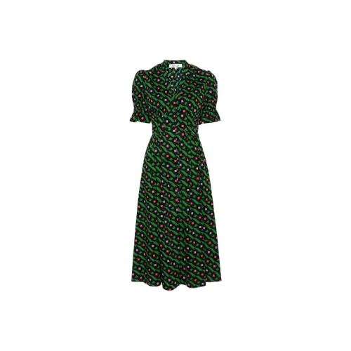 Diane von Furstenberg Черное Женское Короткое Платье с Короткими Рукавами