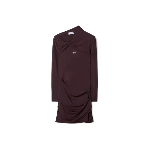 Off Белый-коричневый Женские Длинные Платья с Рукавами