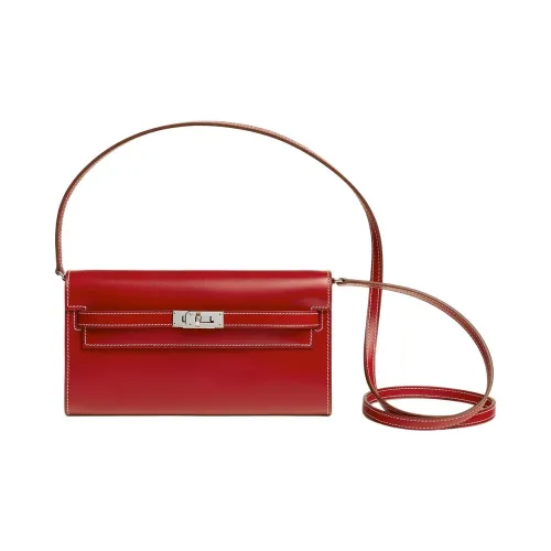 HERMES Kelly To Go Коробка Телячья кожа Сумка на плечо Женская 5X Руж Piment Перечно-красный