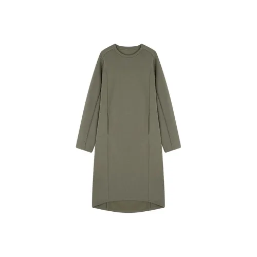 IHIMI Длинное платье с длинными рукавами женское кофейно-зеленый