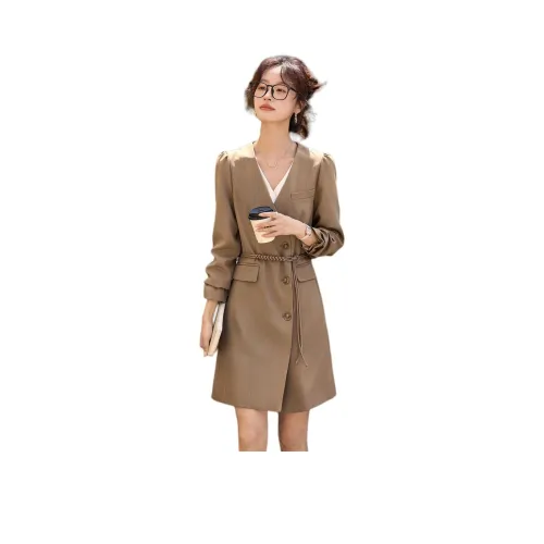 Mo Han Yi Mei Длинное платье с длинными рукавами женское хаки