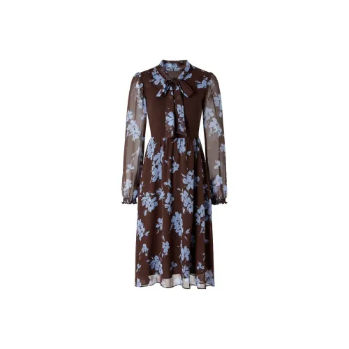 JZ Juzui Длинное платье с длинными рукавами женское цветочный кофейный