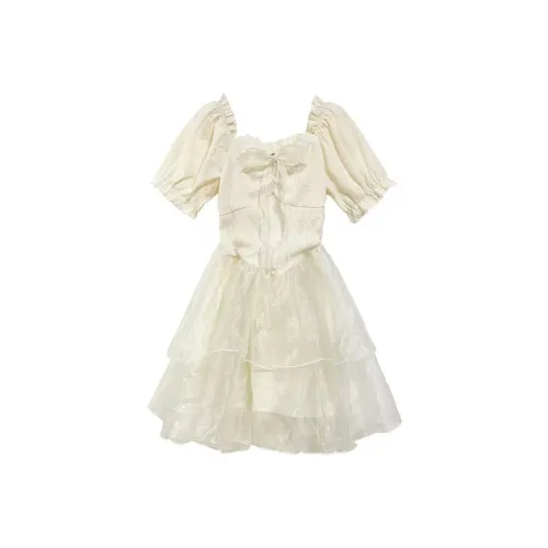 PLAY BUSH Короткий рукав Платье Женское Абрикосовое