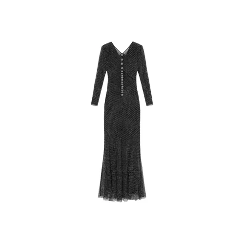 Self Portrait Длинное Платье с Длинными Рукавами Женское Классическое Черное