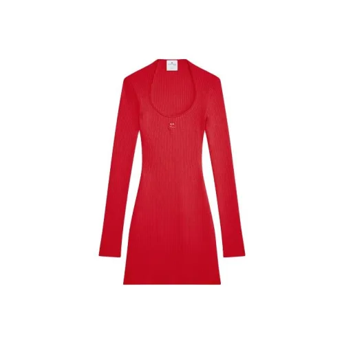 COURREGES Длинное платье с длинными рукавами женское темно-красное