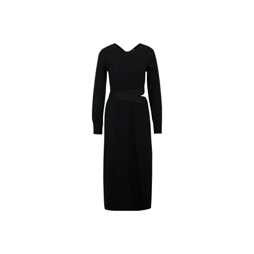HUGO BOSS Черное Женское Длинное Платье с Длинным Рукавом