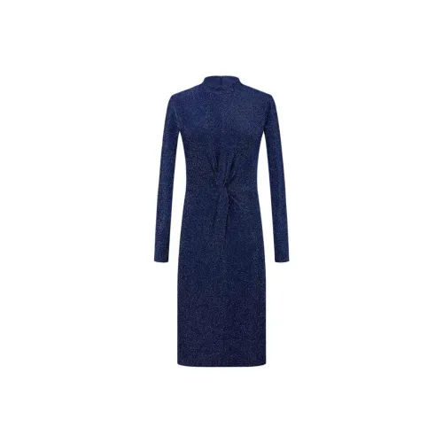 KARL LAGERFELD Длинное платье с длинными рукавами женское синее