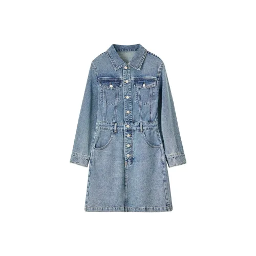 SENTUBILA Длинное платье с длинными рукавами женское джинсовый синий