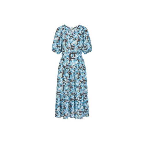 JZ. ANNAKRO Короткий рукав Платье Женское Цветочное Темно-Кофейное