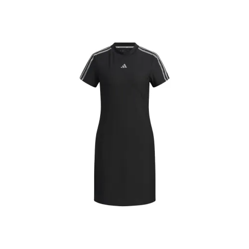 Adidas 3 Stripes Платье Короткий Рукав Платье Женское Черное