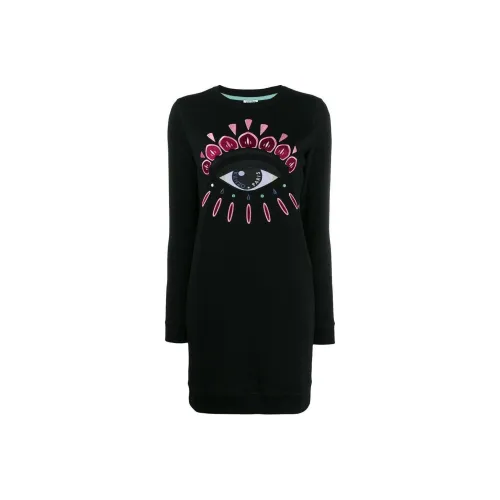 KENZO Черное Женское Длинное Платье с Рукавами
