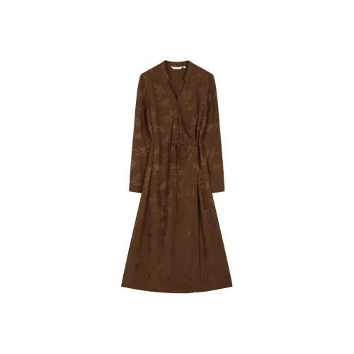 IHIMI Длинное платье с длинными рукавами женское ореховый коричневый