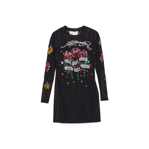 Ed Hardy Черный E1PAW137 Женские Длинные Платья с Длинными Рукавами