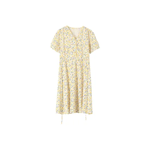ONE PASS STUDIO Короткий рукав Платье Женское Светло-желтое
